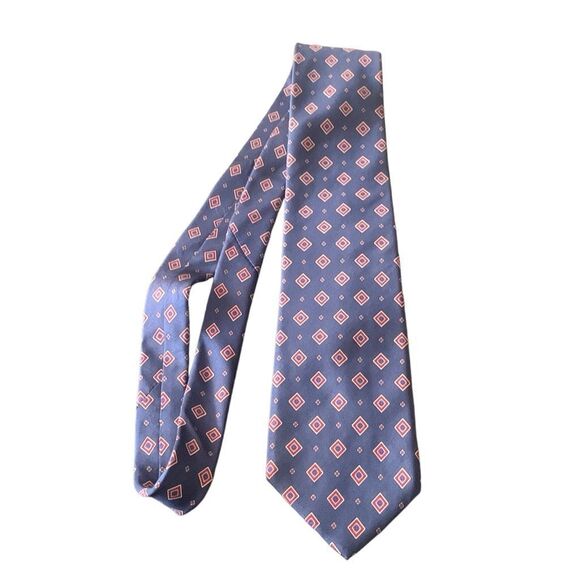 Pre Owned Men’s Envoy Tie Neck Tie Necktie All Silk Made In USA Diamond Pattern - Picture 2 of 5